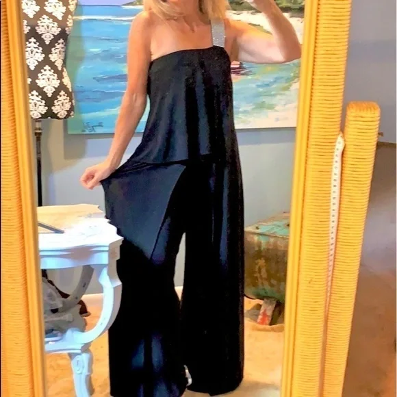 🔥R&M Richards, One-Shoulder Beaded Cocktail Jumpsuit, So Elegant,Size 10 - Picture 2 of 8